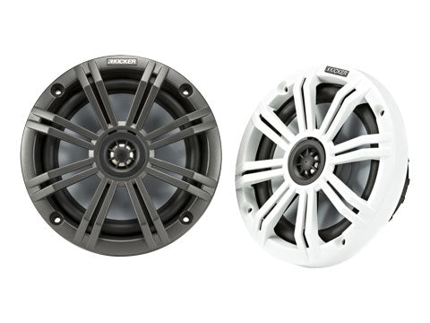 Kicker 45KM654 6-1/2" marine speakers with charcoal and white grilles